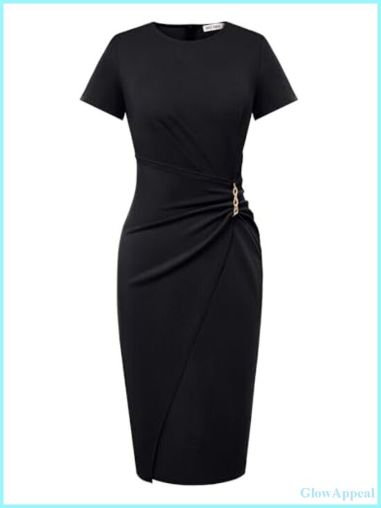 Dresses & Skirts - Sheath Bodycon Midi Dress for Women Short Sleeve Formal Office Work Dress with